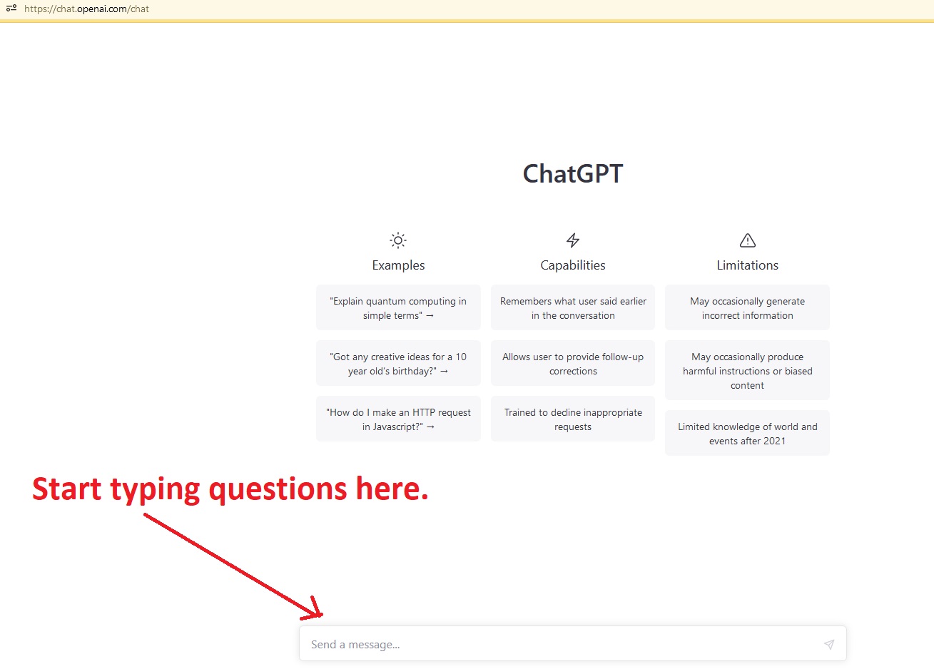 ChatGPT page after login
