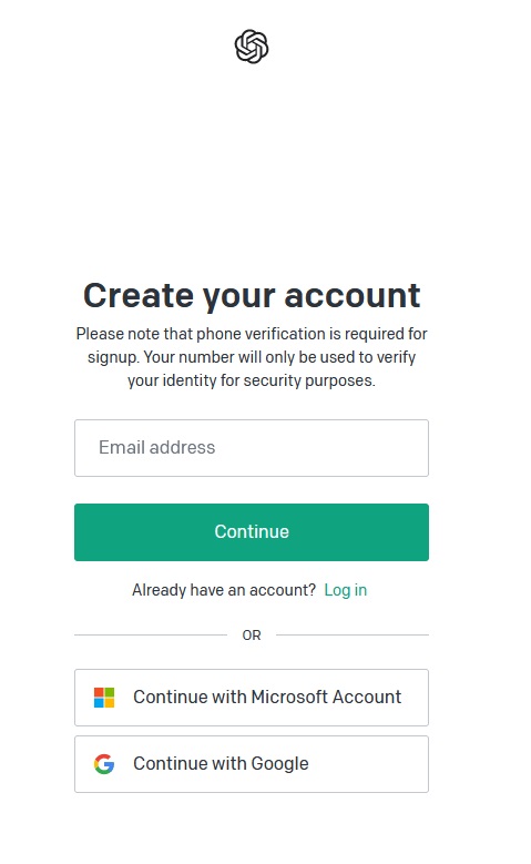 ChatGPT account creation dialog